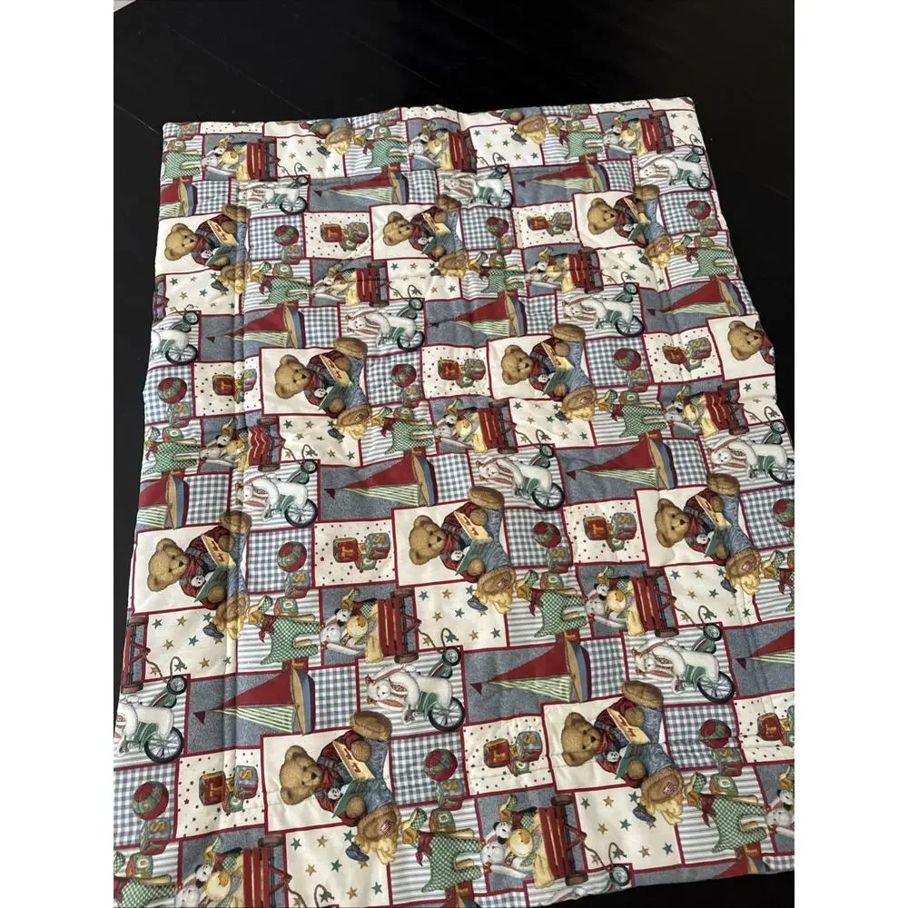 Blue Jean Teddy Tractor Barn Farm Duck Bunny Quilt Blanket Comforter Baby 41x33